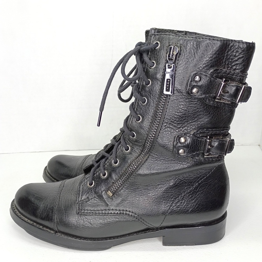 Schutz combat boots size 6 black leather laced with zip